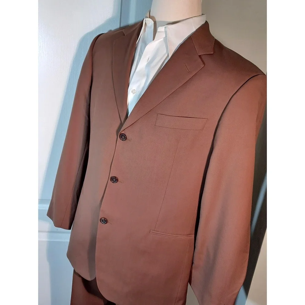 Hugo Boss Suit Mens 42 Brown Wool 2 Piece Single Breasted Dress‎ Business USA